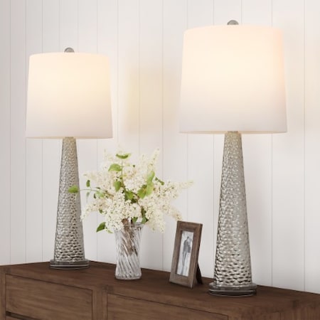 Hastings Home Hammered Style Glass LED Lamp Set 872797WME